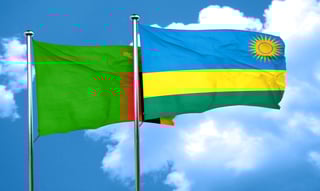 Zambia and Rwanda flags waving together