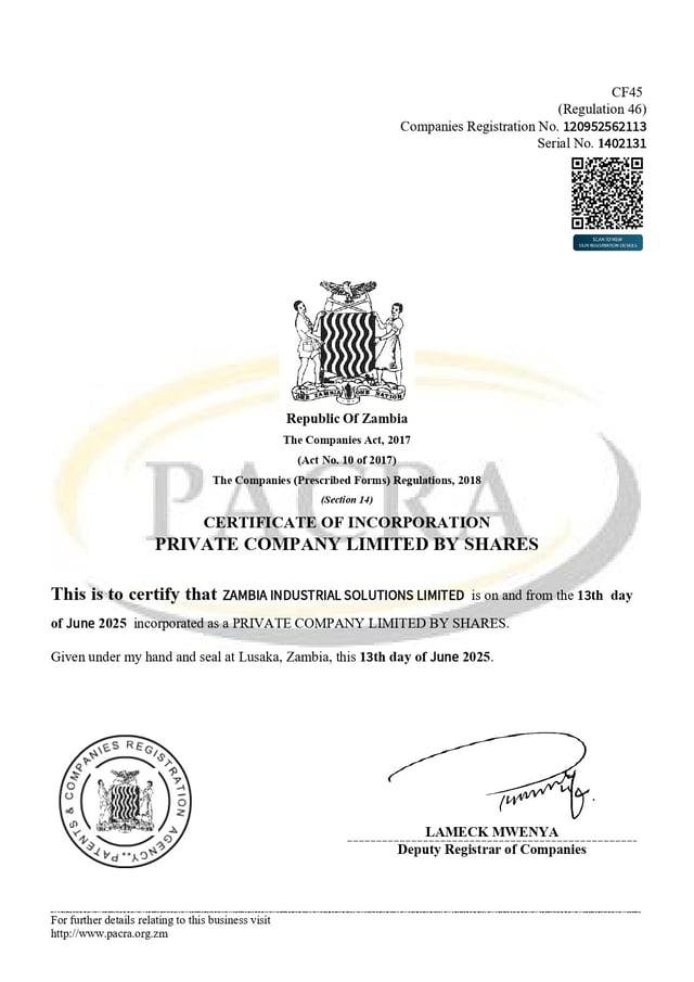 Certificate Of Incorporation Sample