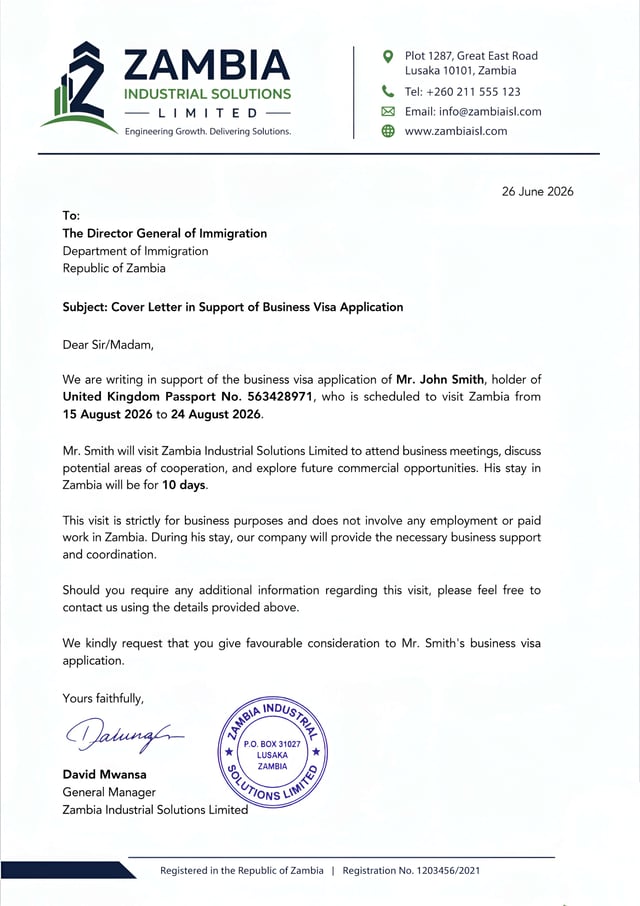 Sample Of Cover Letter On Official Letterhead