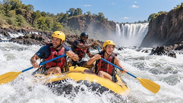 Tourists White Water Rafting On Zambezi River