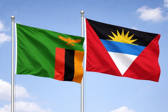Zambia And Antigua And Barbuda Flags