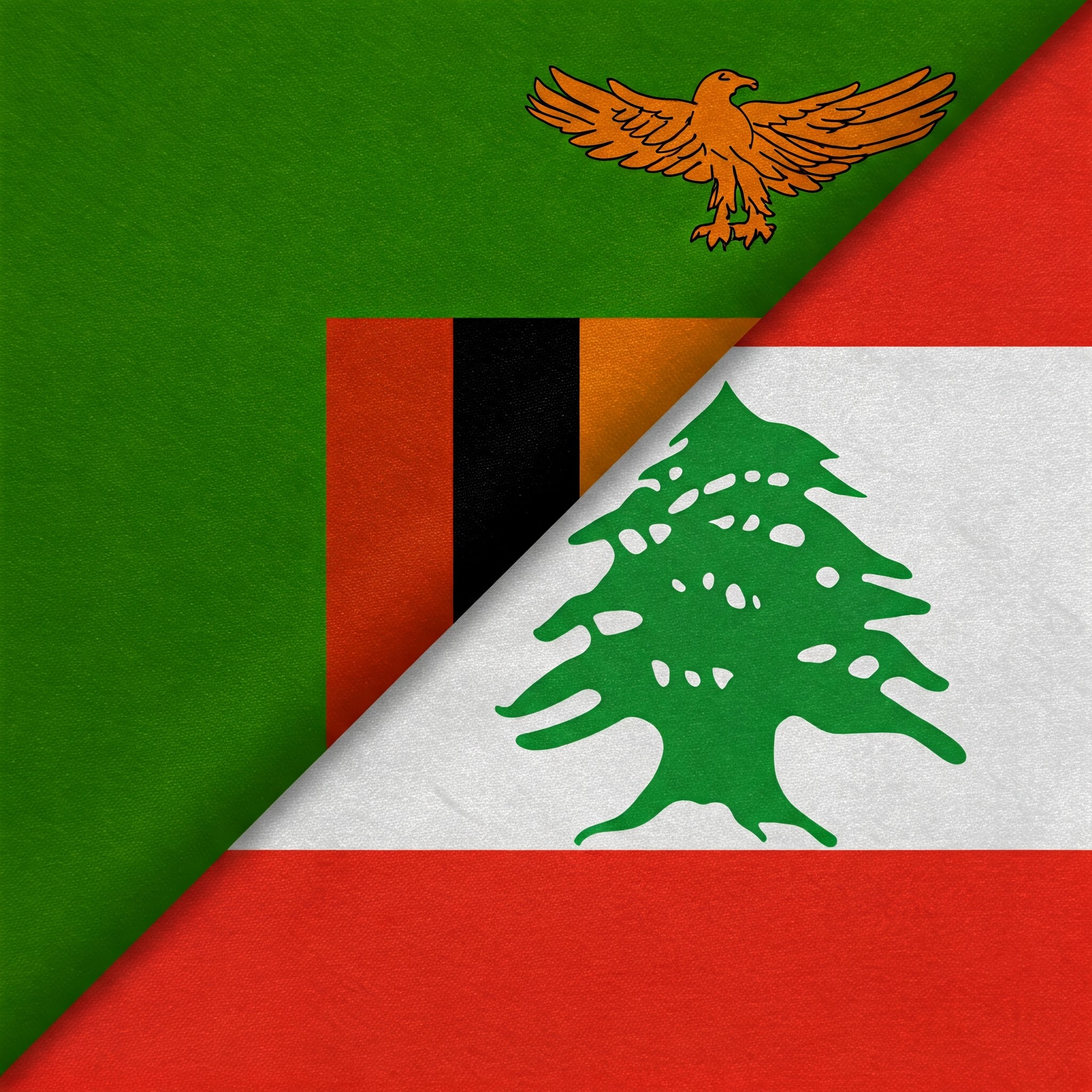 The flags of Lebanon and Zambia side-by-side