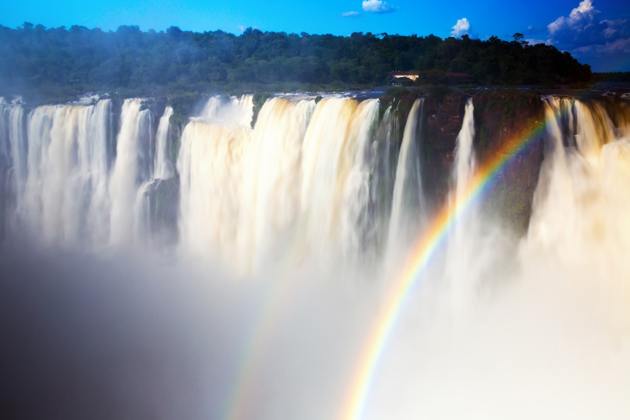 panoramic view of the massive iguazu waterfalls system