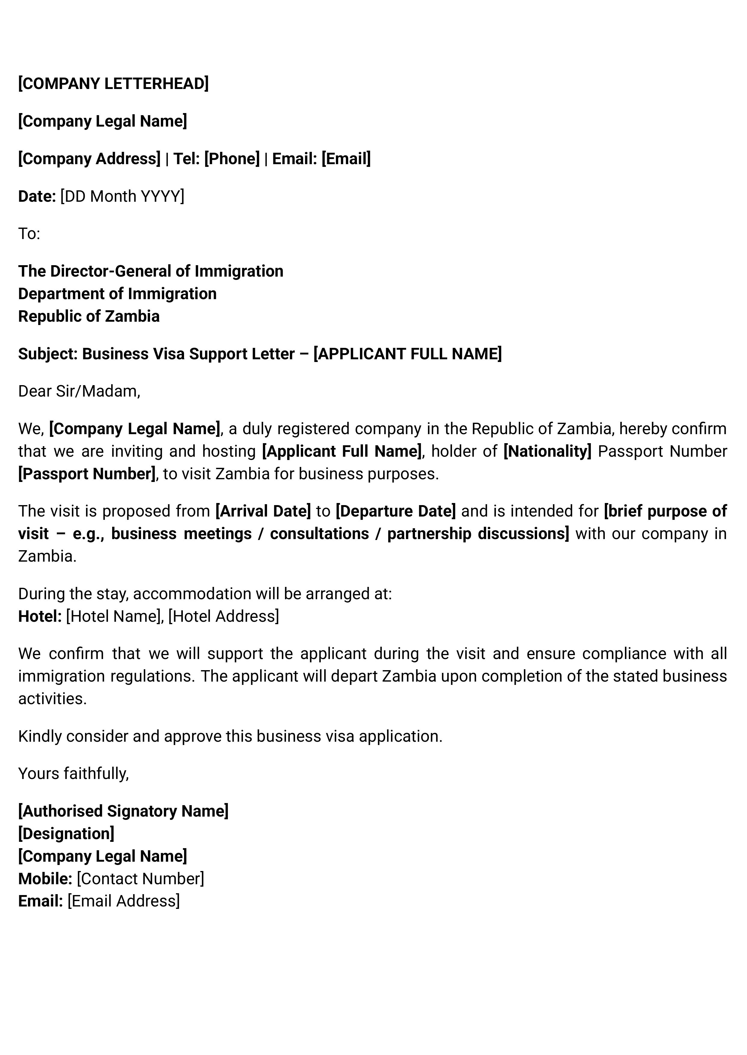 Sample Host Cover Letter For Business Evisa