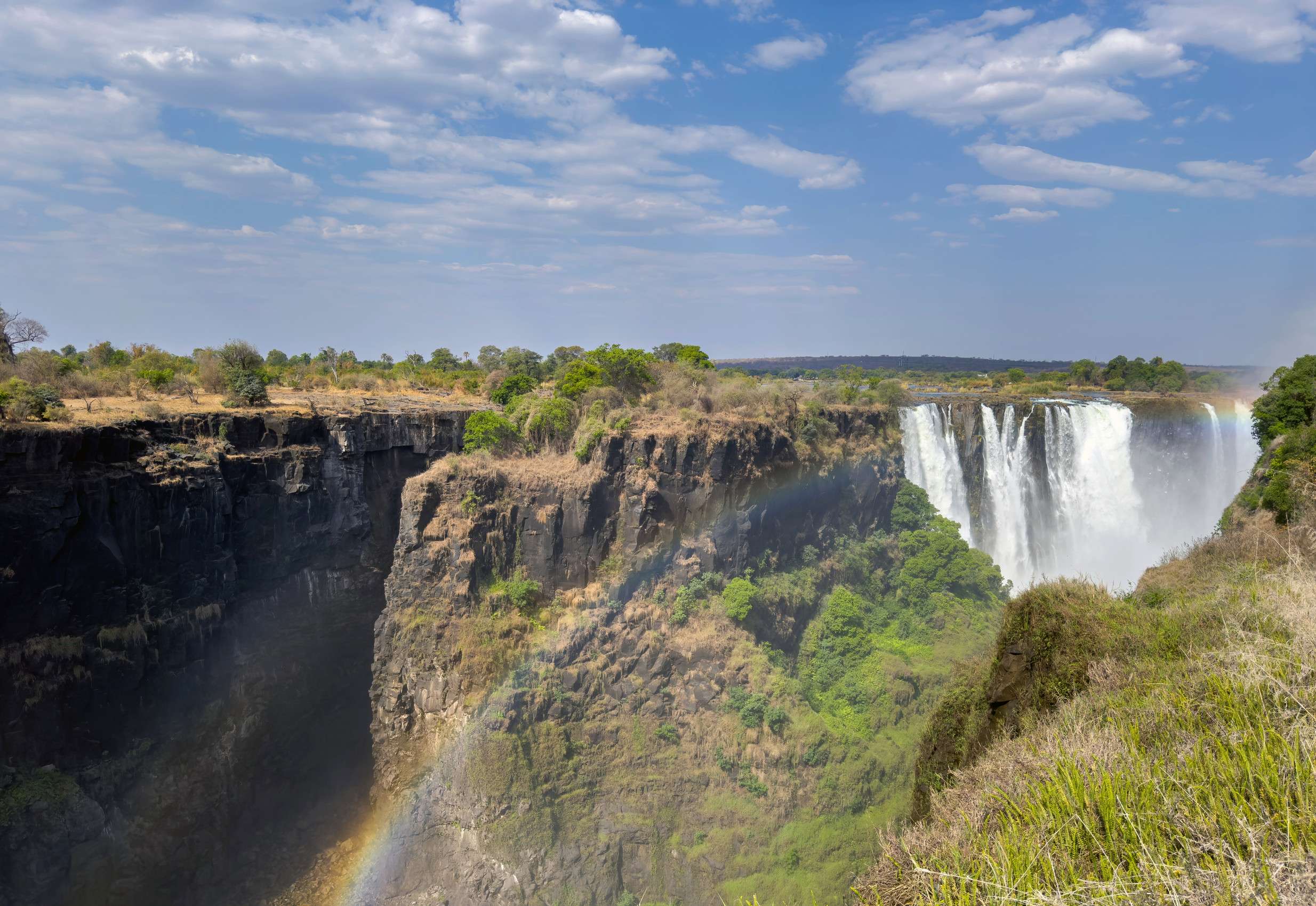 Victoria Falls Waterfall On The Zambezi River On The Borders