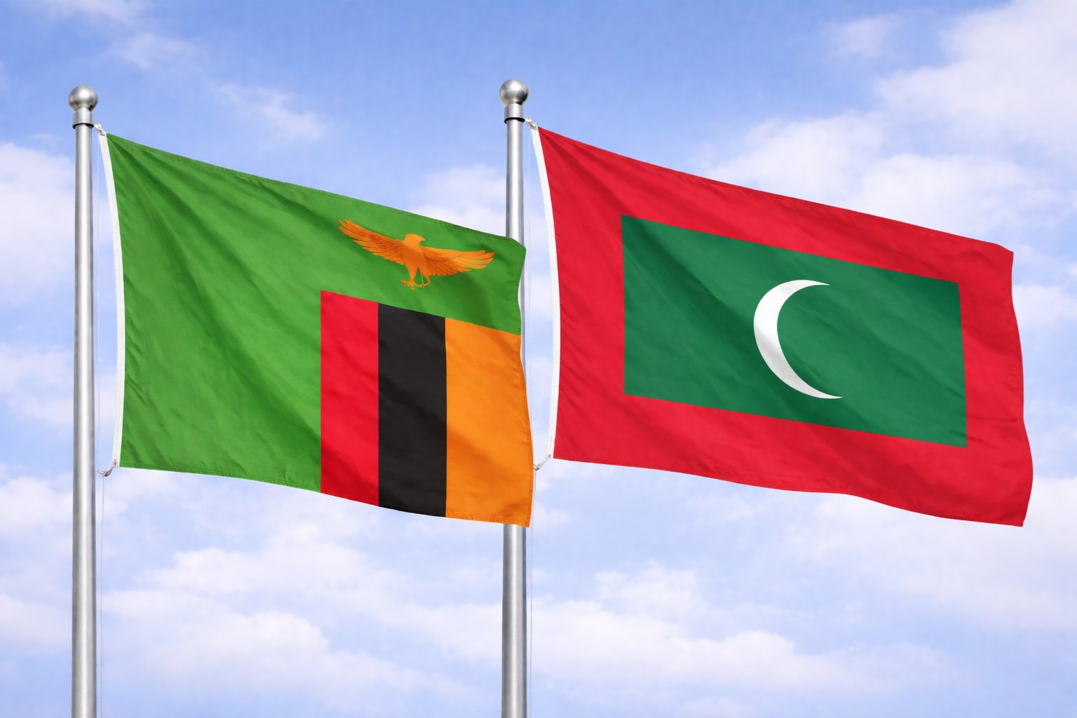 Zambia And Maldives Flags