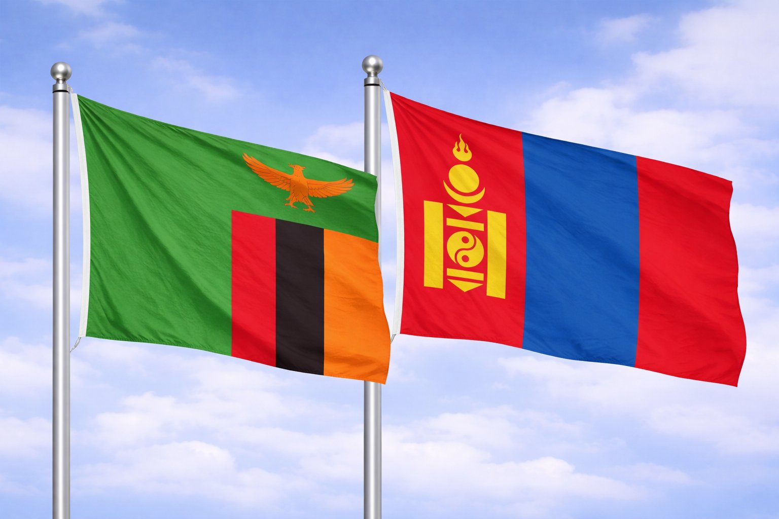 Zambia And Mongolia Flags