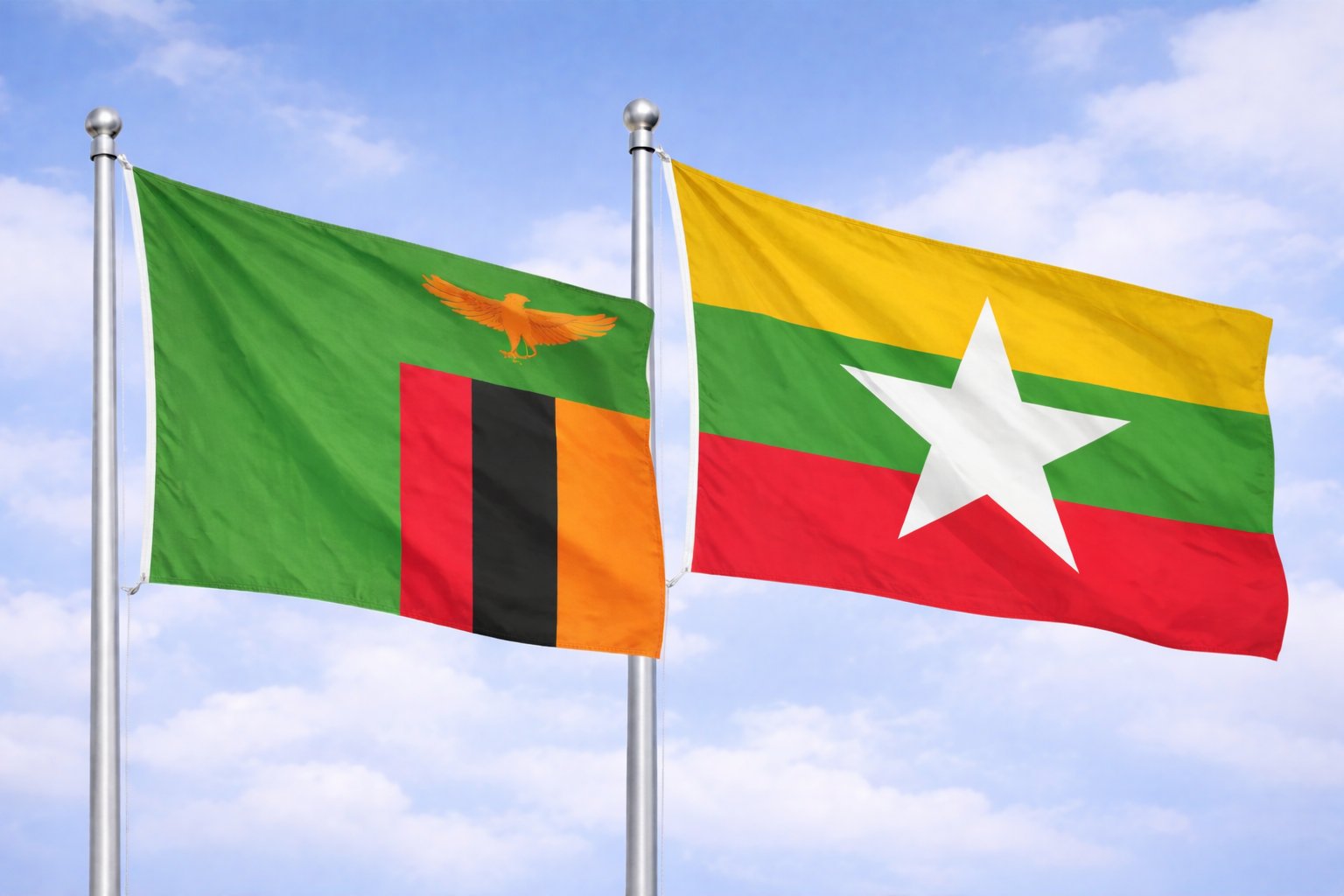 Zambia And Myanmar Flags