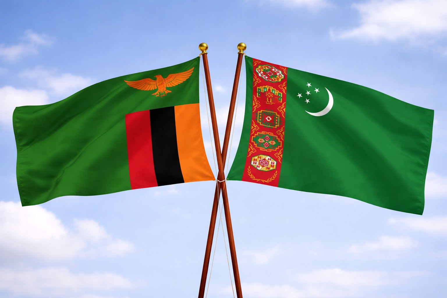 Zambia And Turkmenistan Flags