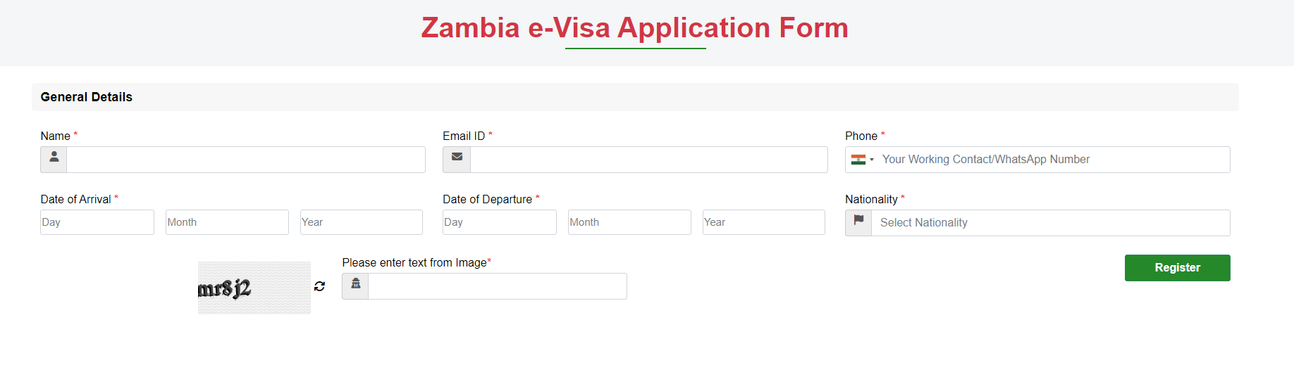 Zambia eVisa application form