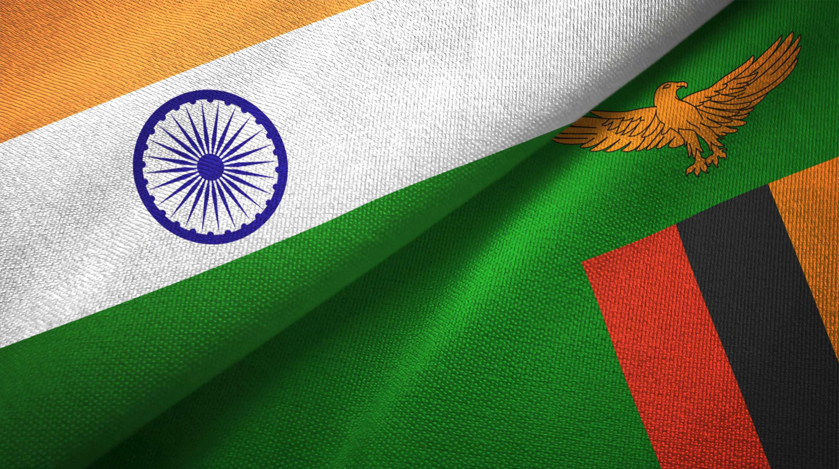 The flag of India and the flag of Zambia side by side