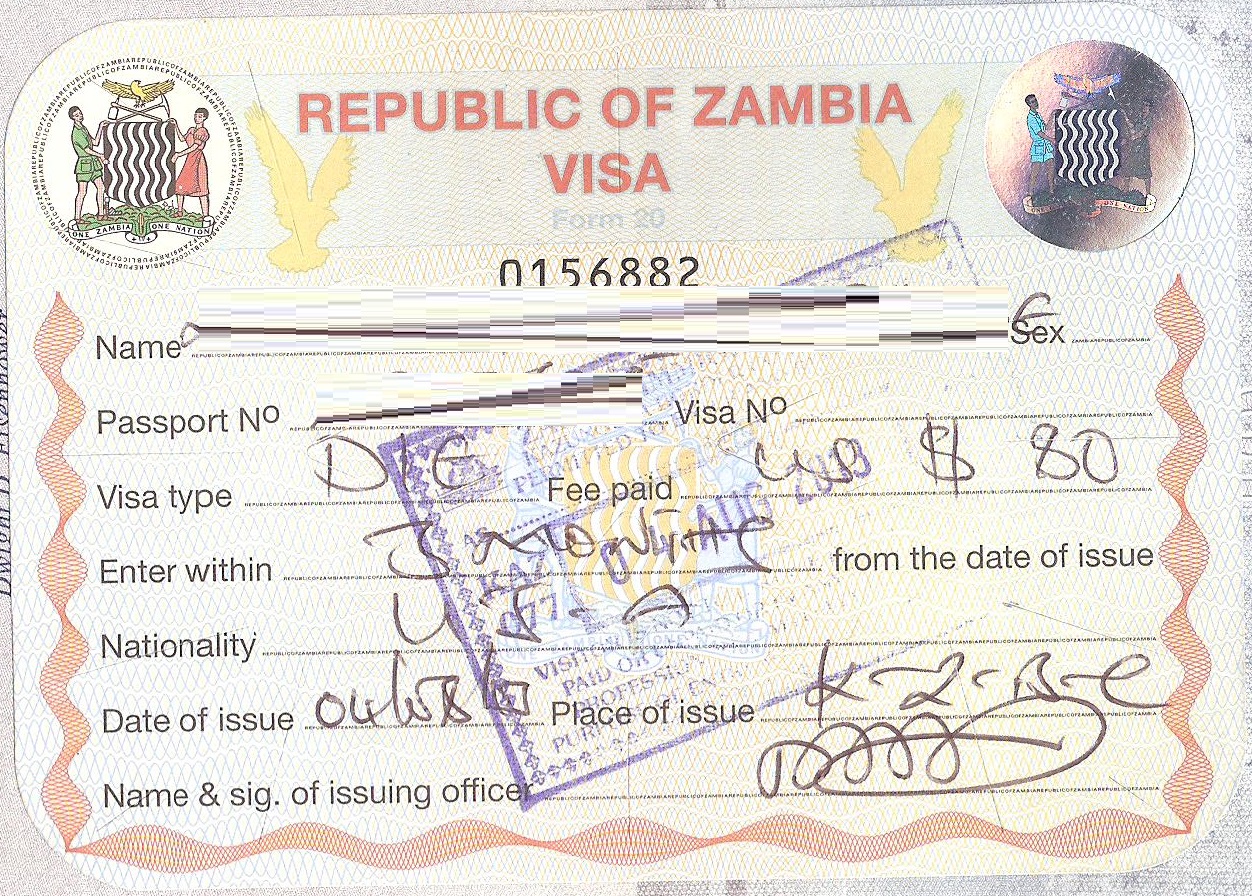 Zambia Sticker Visa